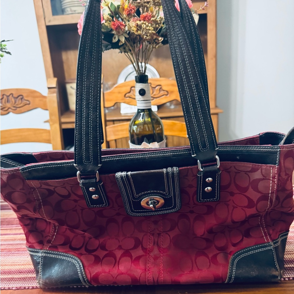 Coach Red and Black Tote Bag
